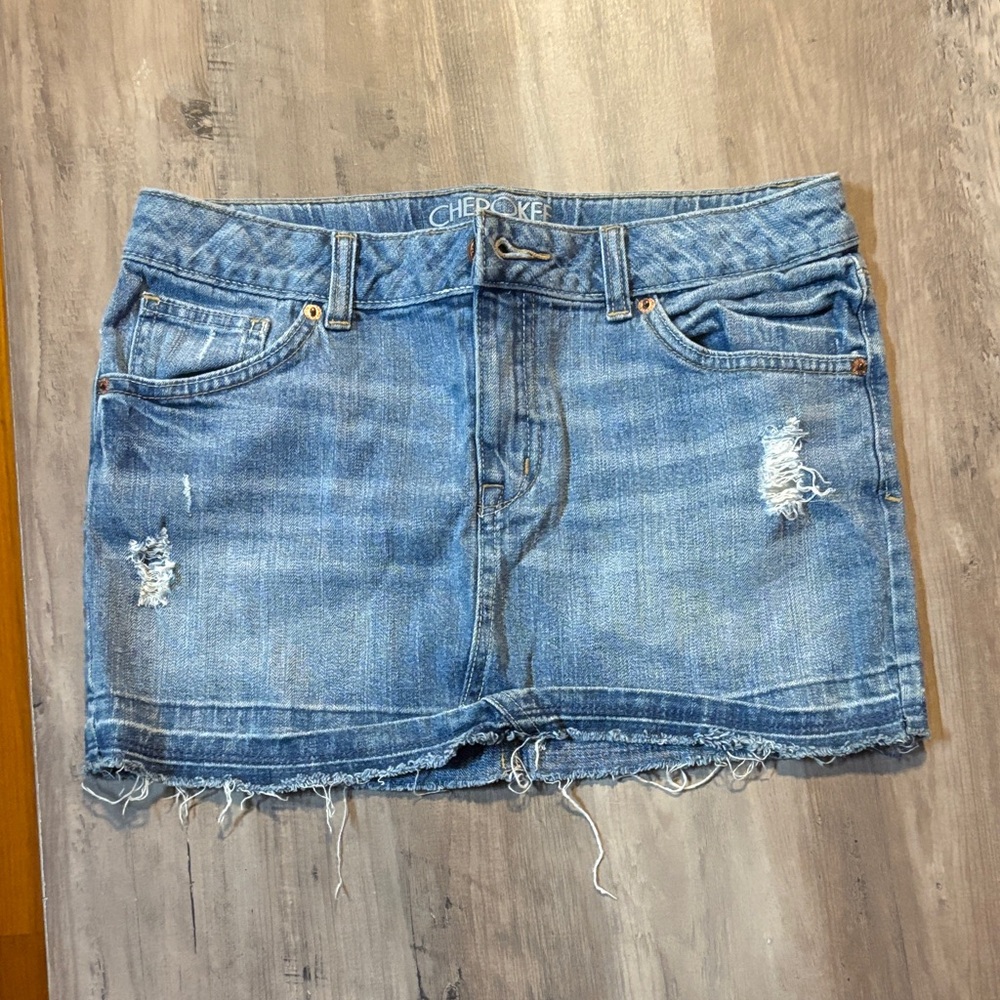 Cherokee Distressed Blue Mini Skirt